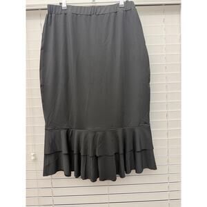 Black Midi Skirt Chain Detail Ruffle Hem Stretch Women XL